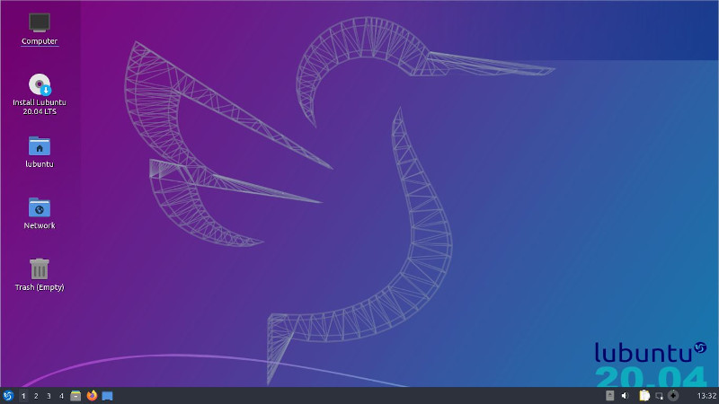 Рабочий стол Lubuntu 20.04 сразу после загрузки в live-режиме